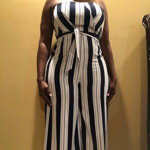 Blue and white stripped jumpsuit